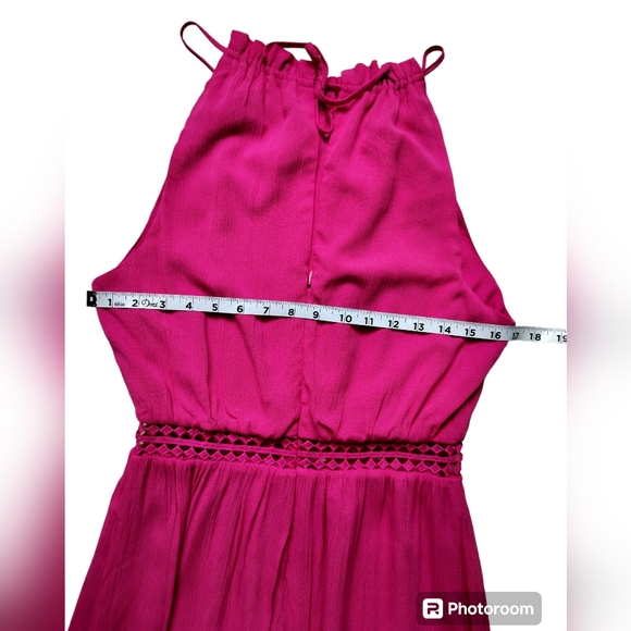 New JustFab Hot Pink Crochet Trim High Halter Sleeveless Maxi Dress - Picture 12 of 15